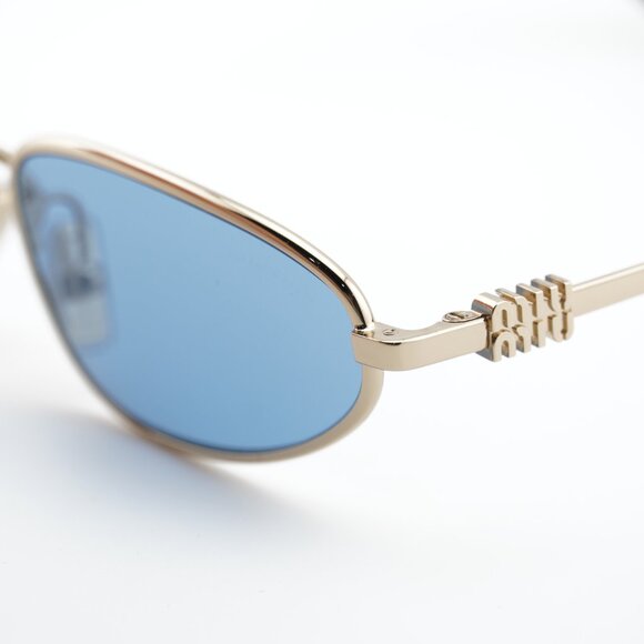 Miu Miu MUA52S ZVN60O Sunglasses Gold Cat Eye Frame, Blue Lenses - Picture 7 of 10